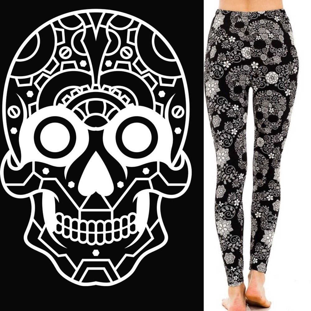Sugar Skull Floral Print Leggings NWT - Picture 3 of 4